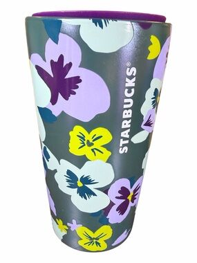 Starbucks Limited Edition 2021 Floral Pansy Ceramic Travel Tumbler